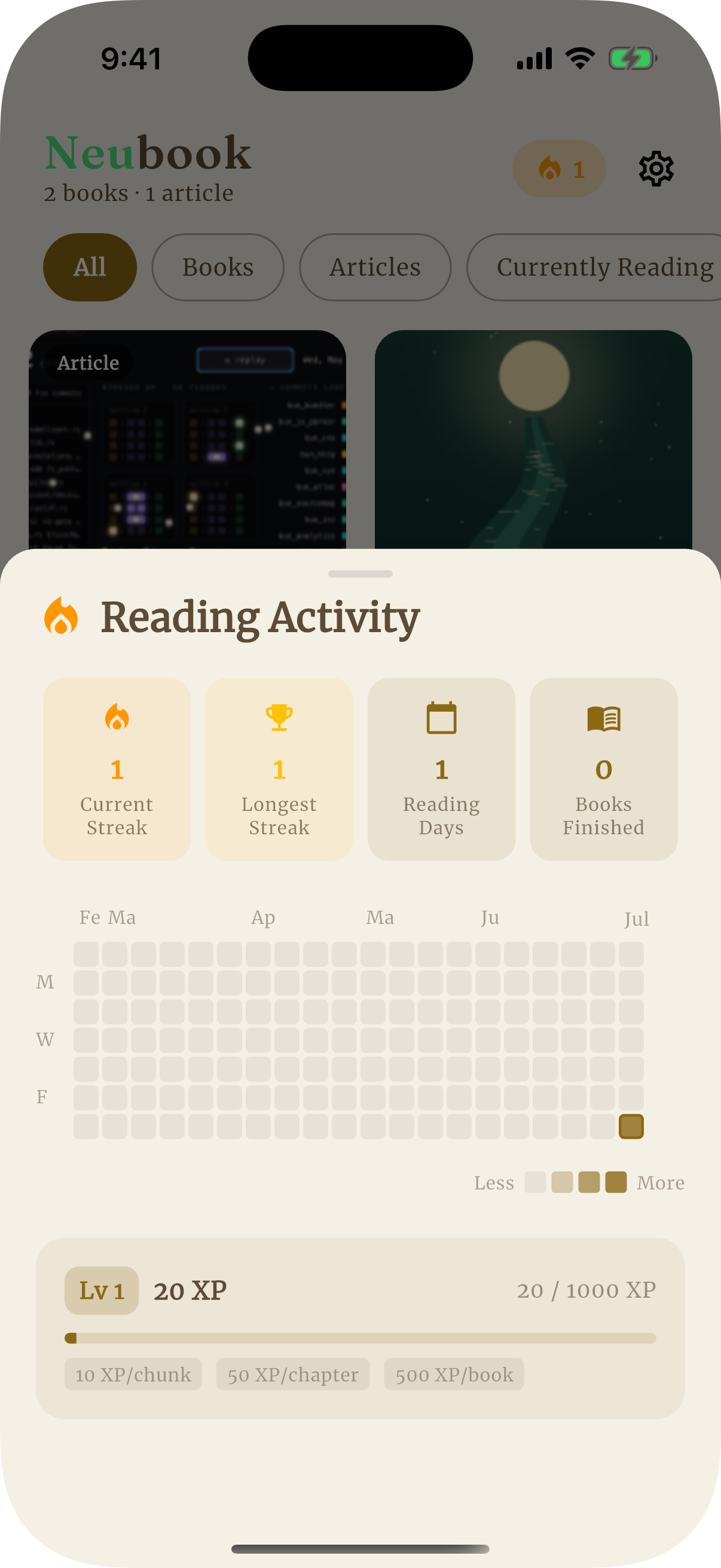 Reading activity — streaks, daily goals and reading stats